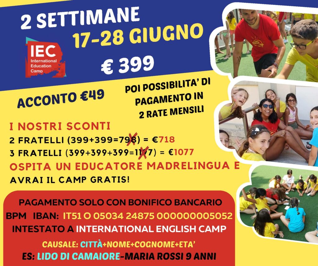 locandina English Immersion Summer Camp le info nell'articolo